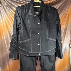 Bespoke 00’s Black Denim Jacket and Jeans with Contrast Stitching. C3‎